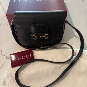 Gucci Horsebit 1955 Black Crossbody Bag with Gold Accents